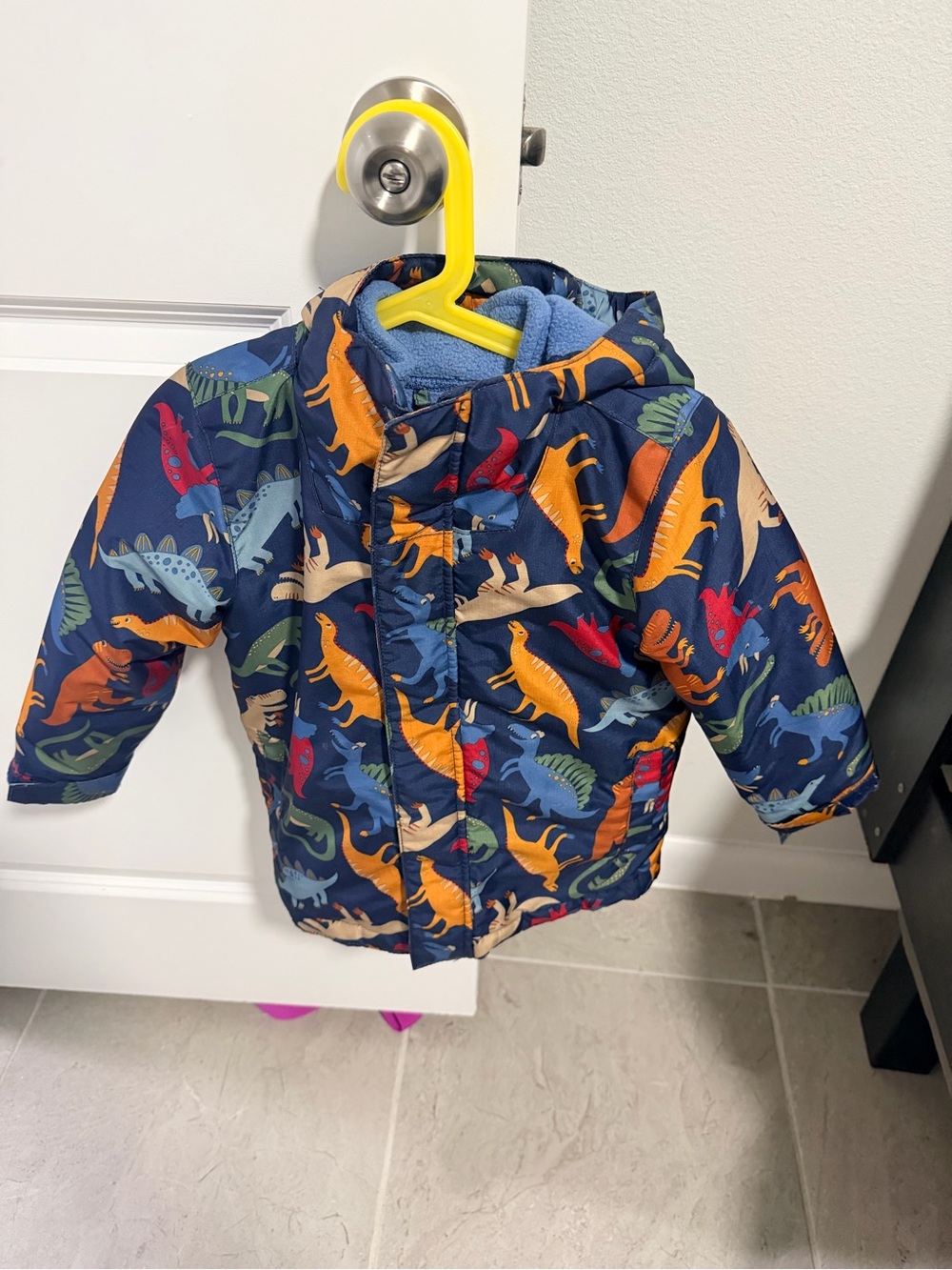 The Children's Place Navy Dinosaur Puffer Jacket with Multicolor Dino Print